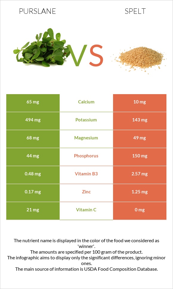 Purslane vs Spelt infographic