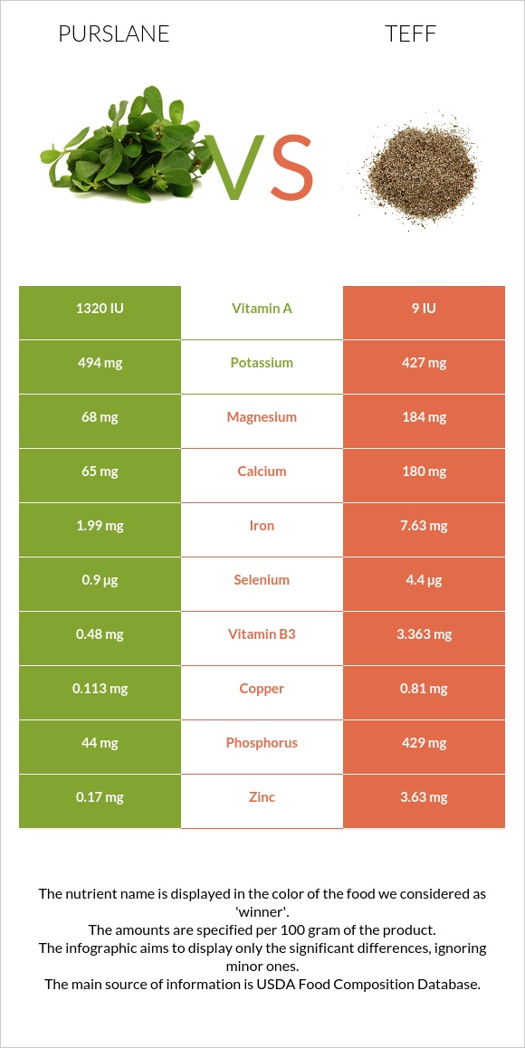 Purslane vs Teff infographic