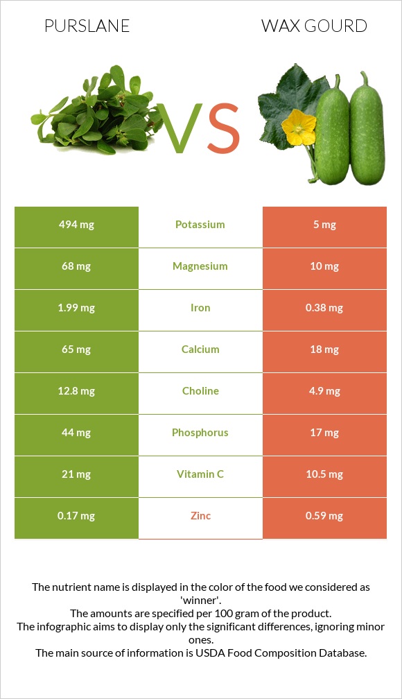 Purslane vs Wax gourd infographic