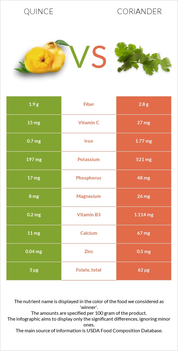 Quince vs Coriander infographic