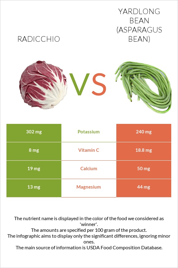 Radicchio vs Yardlong bean (Asparagus bean) infographic