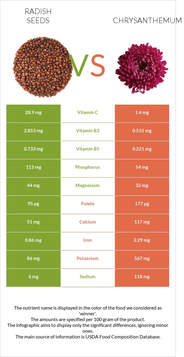 Radish seeds vs Քրիզանթեմ infographic