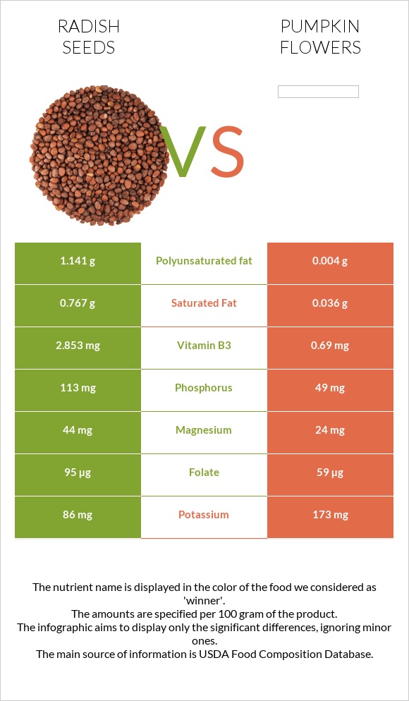 Radish seeds vs Pumpkin flowers infographic