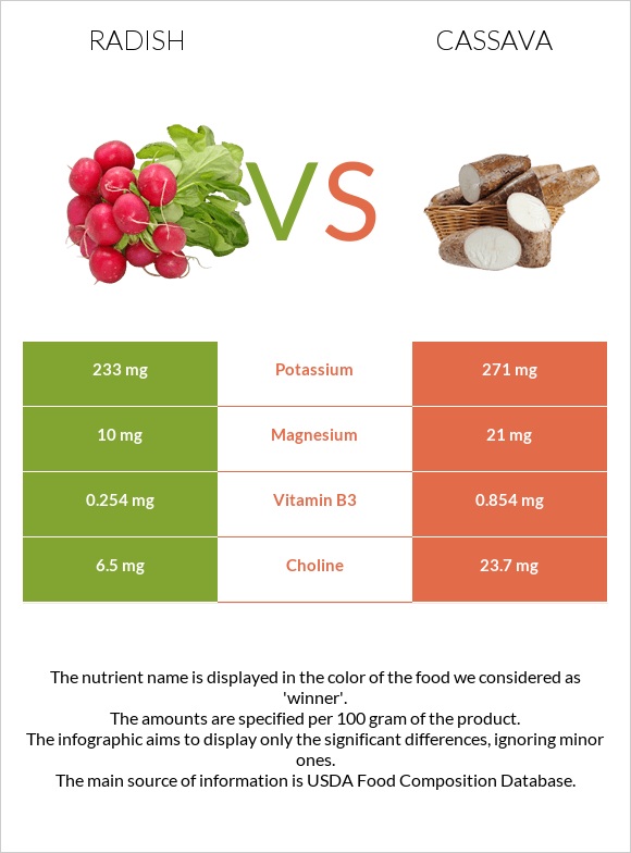 Բողկ vs Cassava infographic