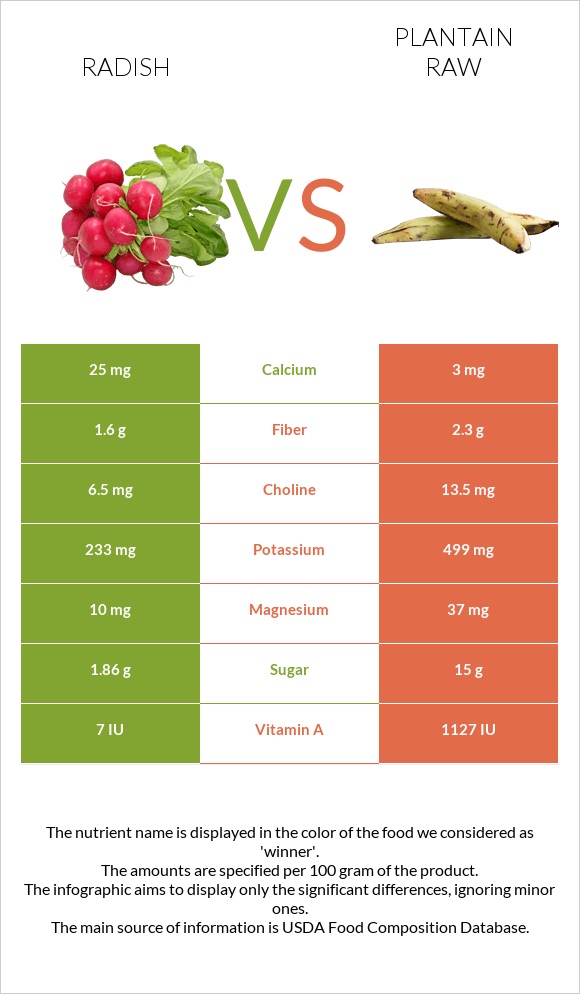 Radish vs Plantain raw infographic