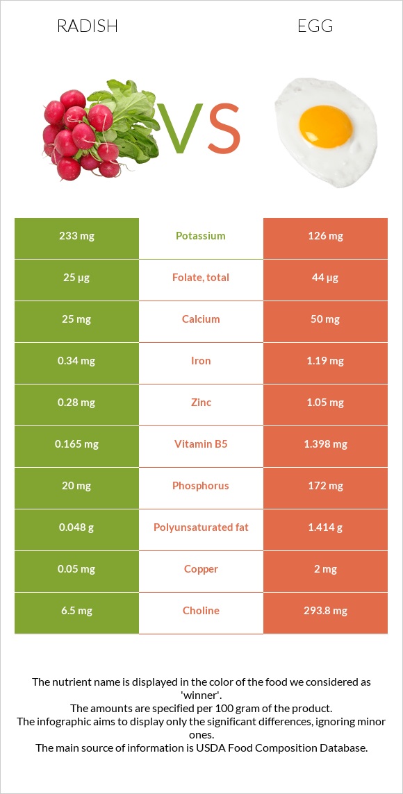 Radish vs Egg infographic