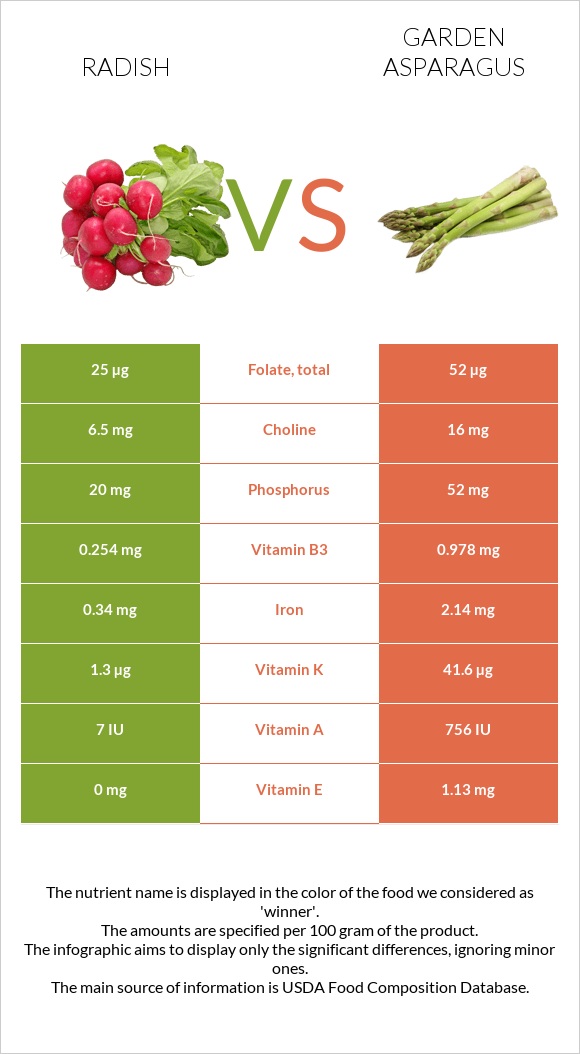 Radish vs Garden asparagus infographic