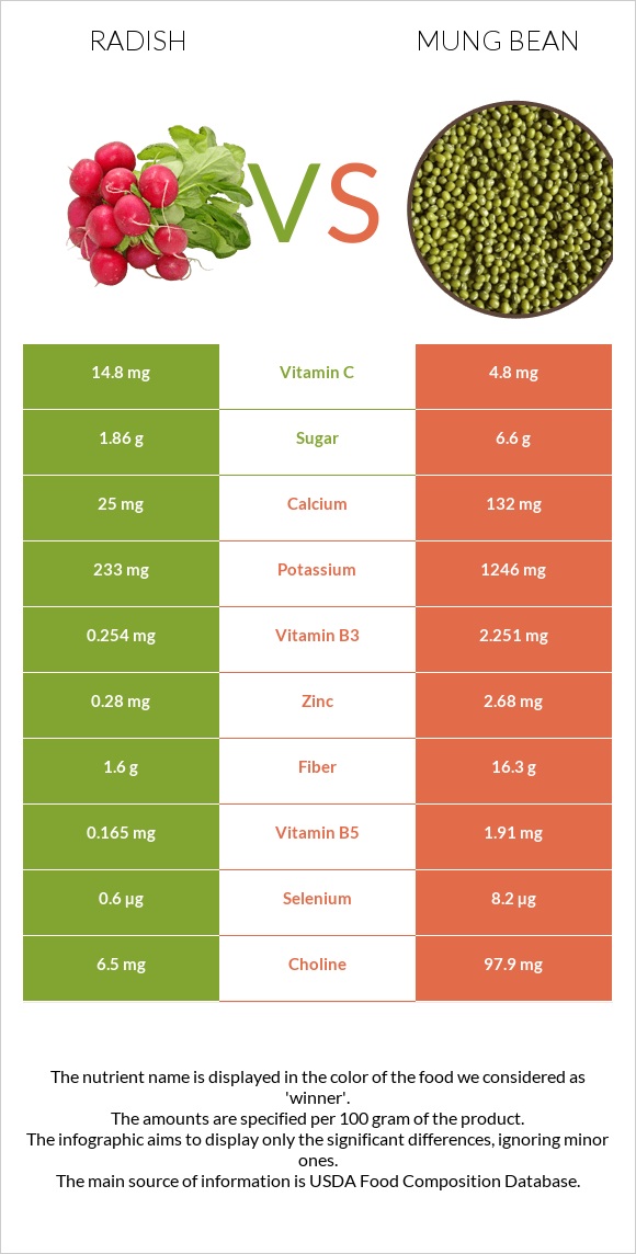 Radish vs Mung bean infographic