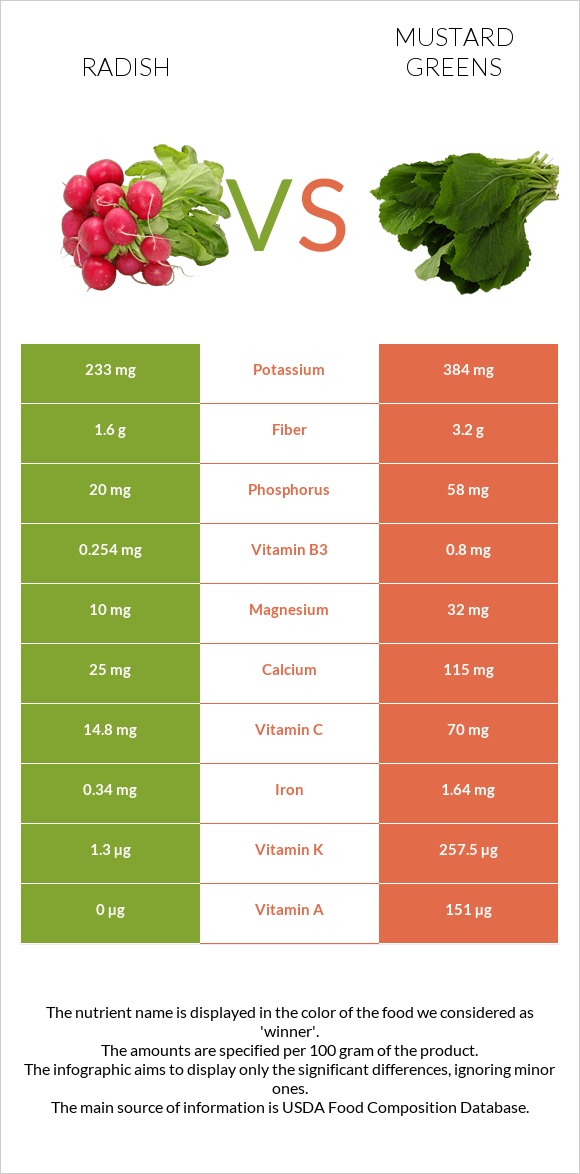 Radish vs Mustard Greens infographic
