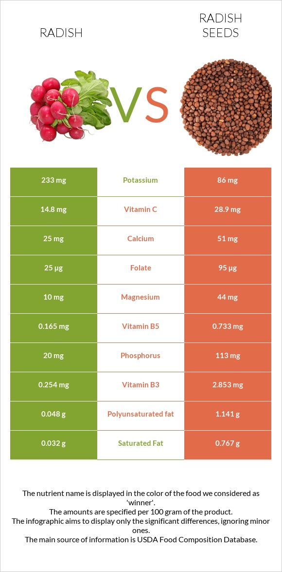 Radish vs Radish seeds infographic