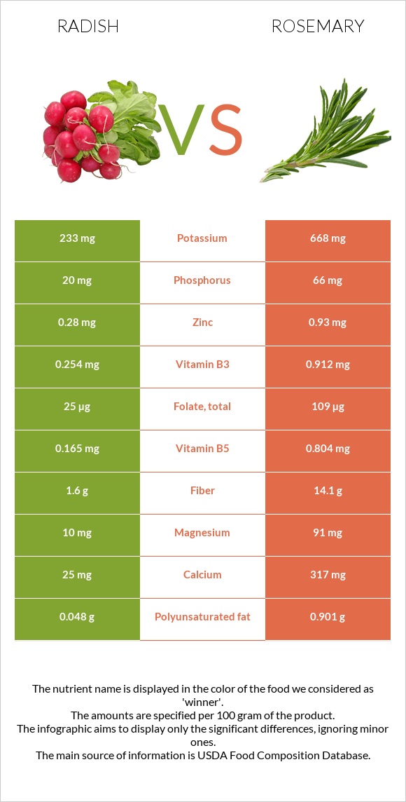 Radish vs Rosemary infographic