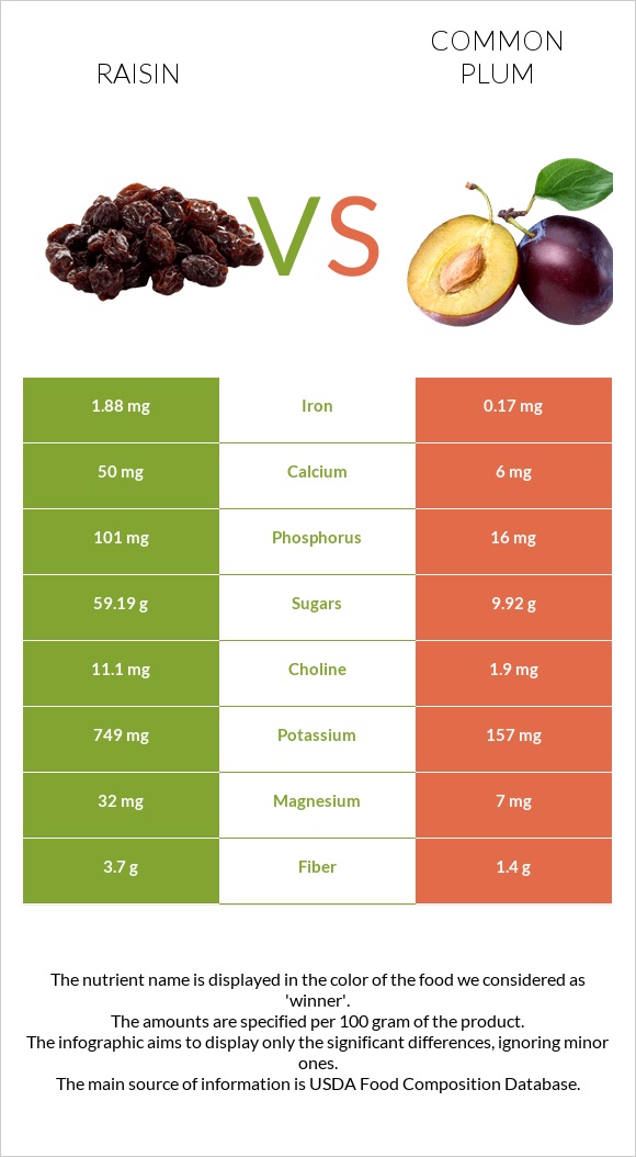 Raisin vs Common plum infographic