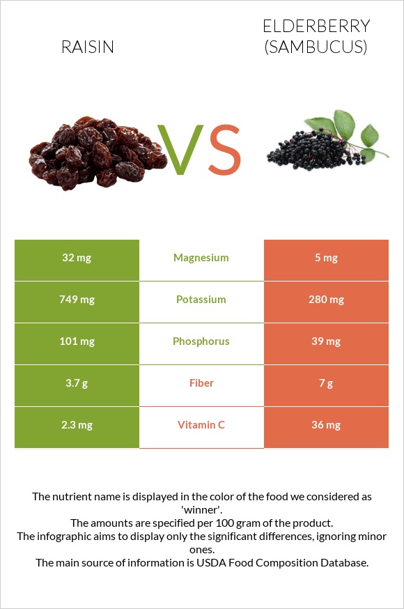 Raisin vs Elderberry infographic