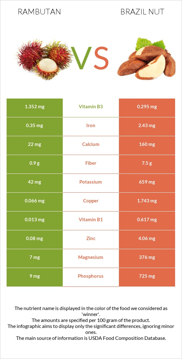 Rambutan vs Brazil nut infographic
