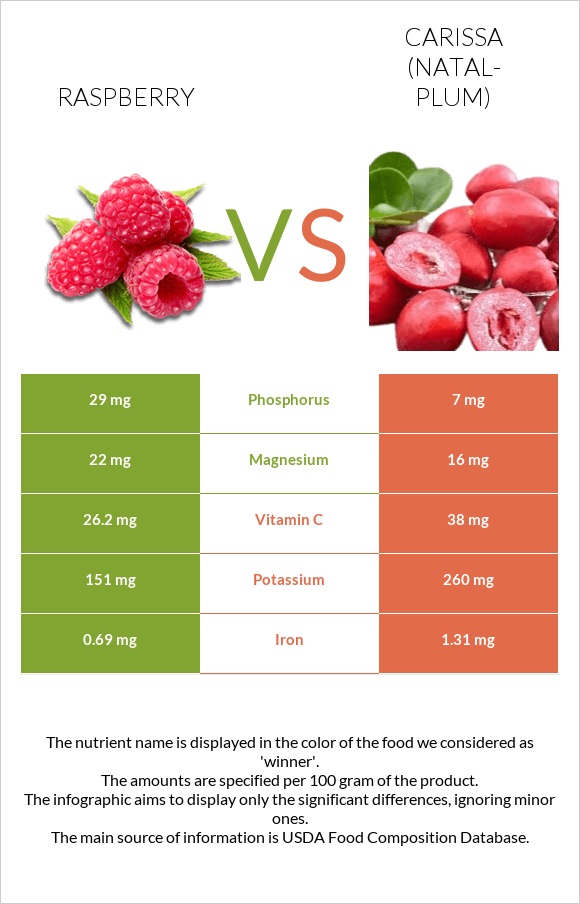 Raspberry vs Carissa (natal-plum) infographic