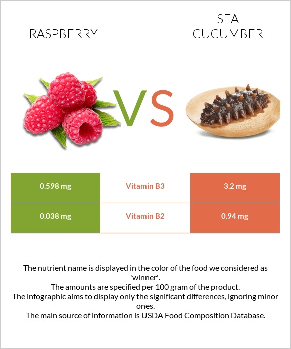 Raspberry vs Sea cucumber infographic