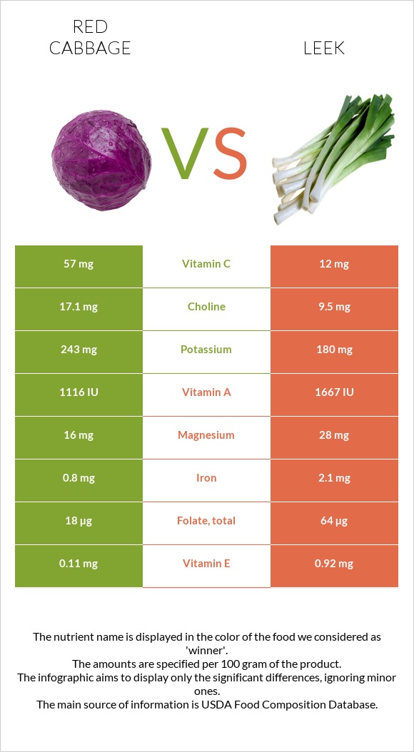 Red cabbage vs Leek infographic