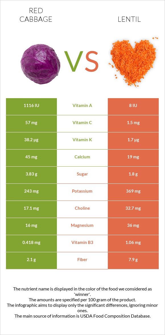 Կարմիր կաղամբ vs Ոսպ infographic