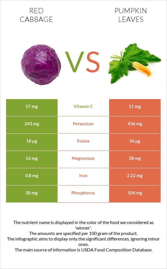 Red cabbage vs Pumpkin leaves infographic