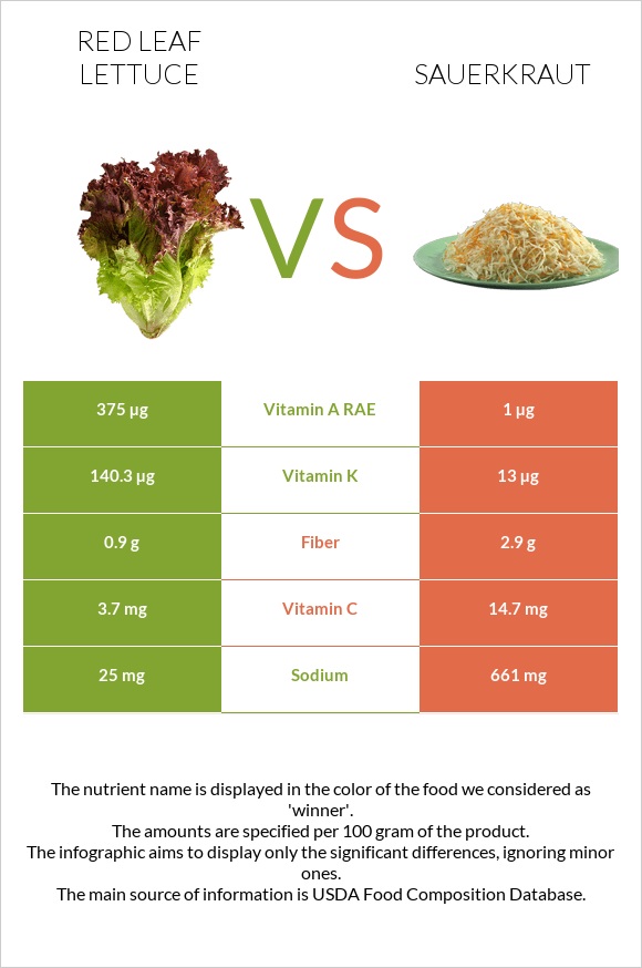 Red leaf lettuce vs Sauerkraut infographic