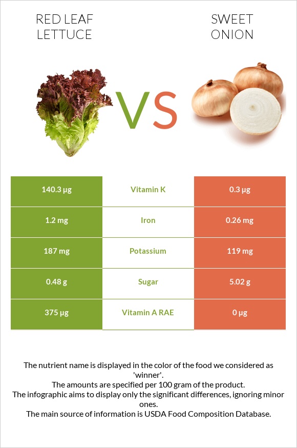 Red leaf lettuce vs Sweet onion infographic