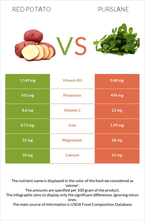 Red potato vs Purslane infographic