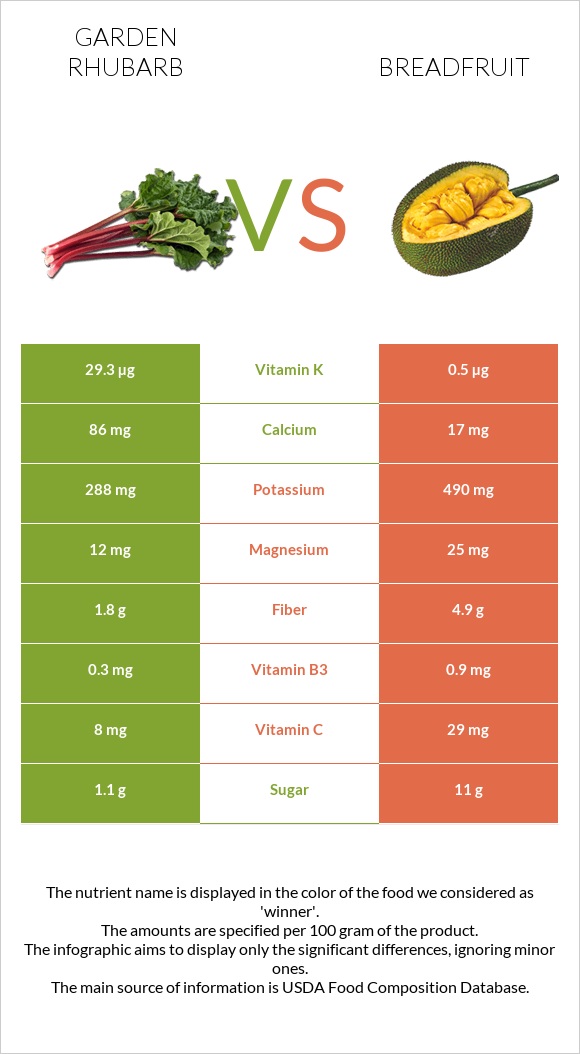 Garden rhubarb vs Breadfruit infographic