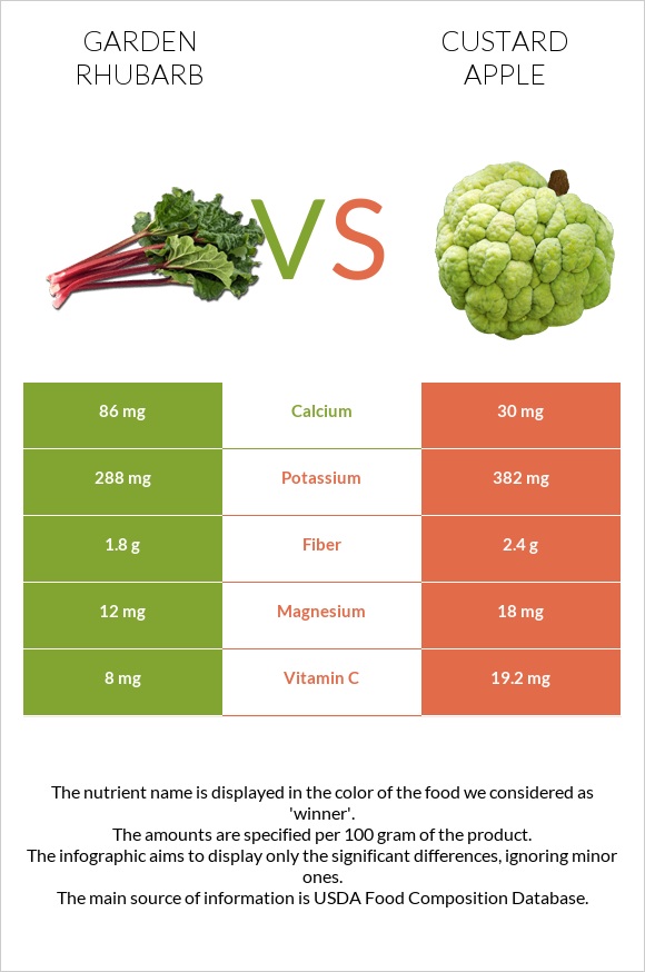Garden rhubarb vs Custard apple infographic