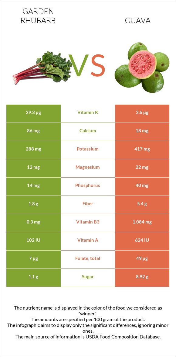 Garden rhubarb vs Guava infographic