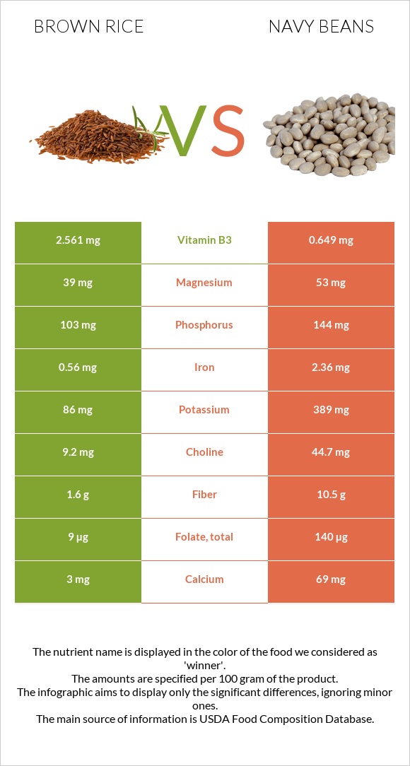 Brown rice vs Navy beans infographic