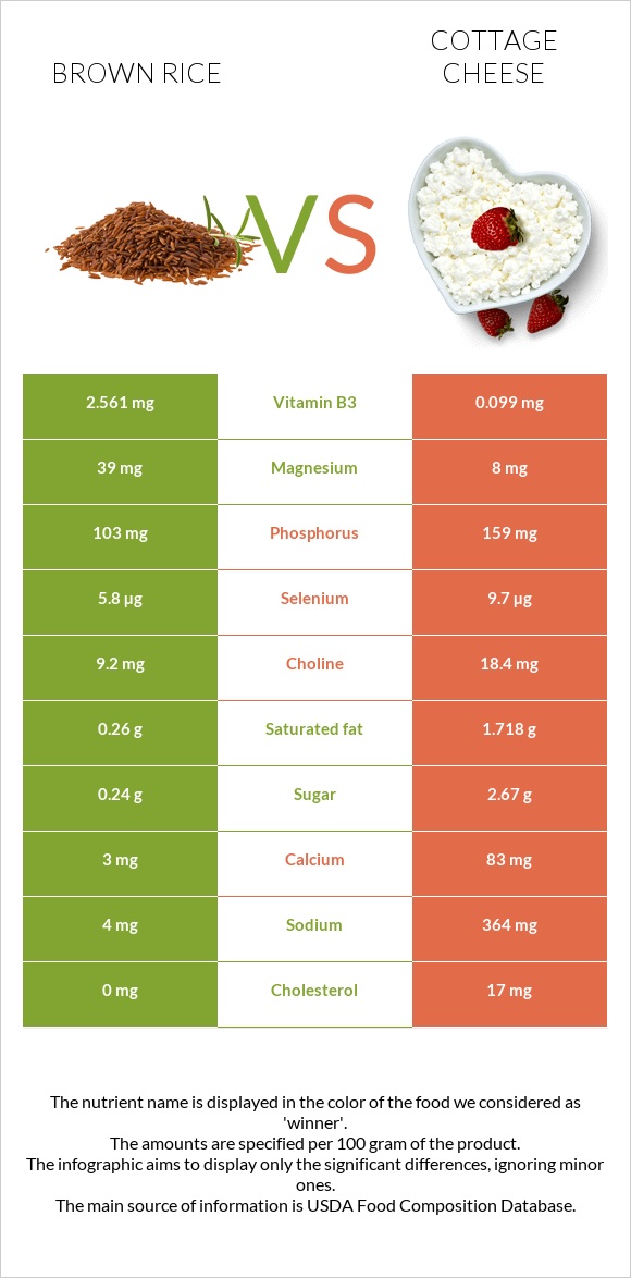 Brown rice vs Cottage cheese infographic