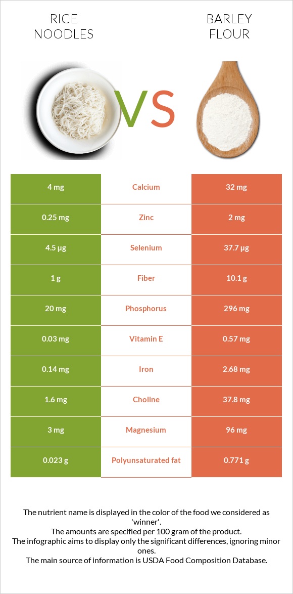 Rice noodles vs Barley flour infographic