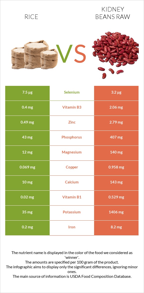 Rice vs Kidney beans raw infographic