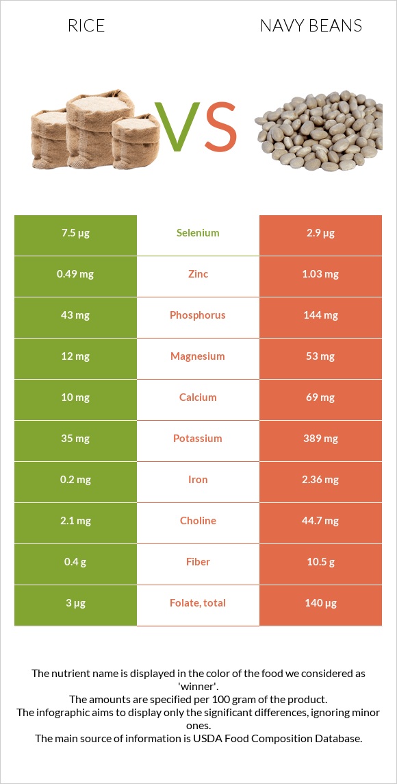 Rice vs Navy beans infographic