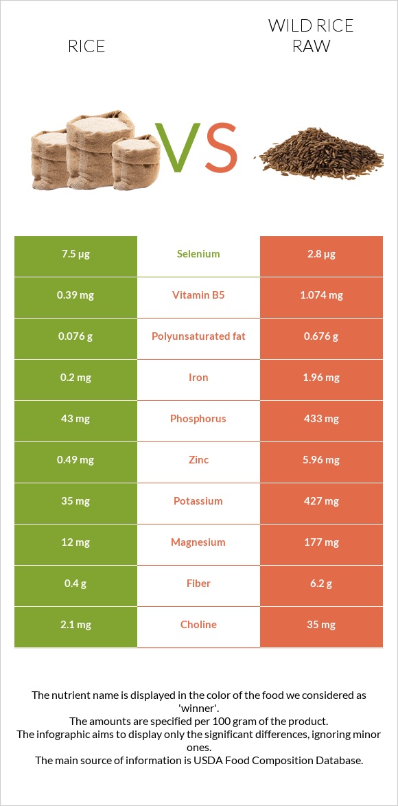 Rice vs Wild rice raw infographic