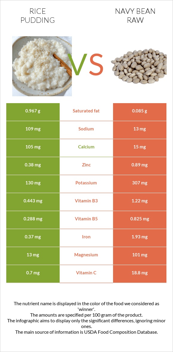 Rice pudding vs Navy bean raw infographic