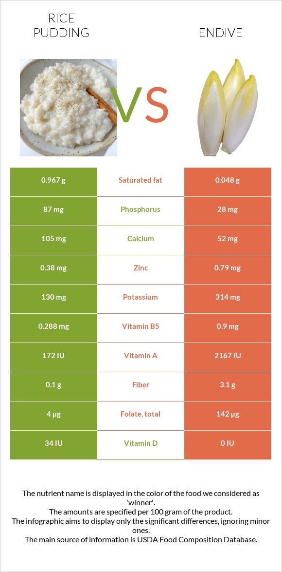 Rice pudding vs Endive infographic