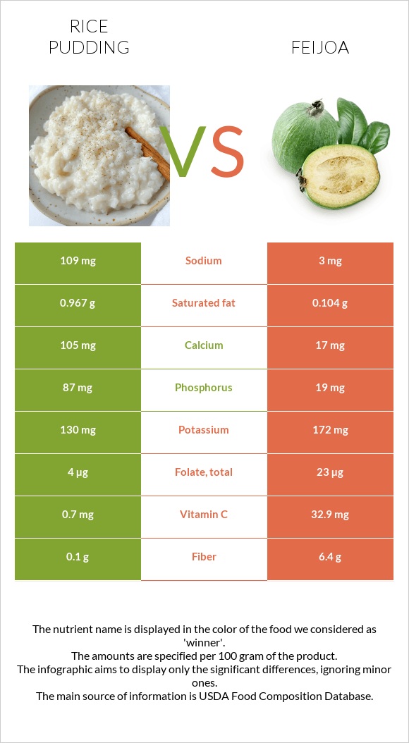 Rice pudding vs Feijoa infographic