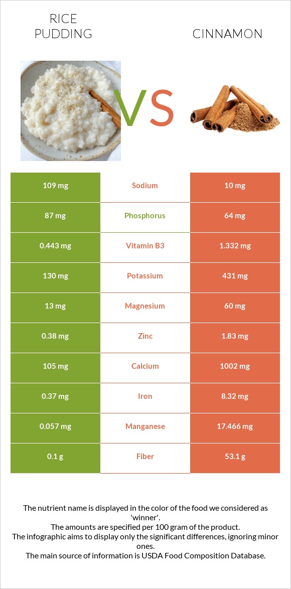 Rice pudding vs Cinnamon infographic