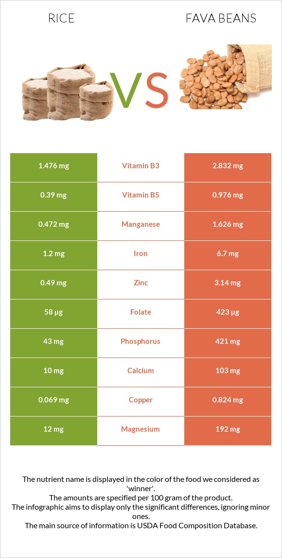 Բրինձ vs Fava beans infographic