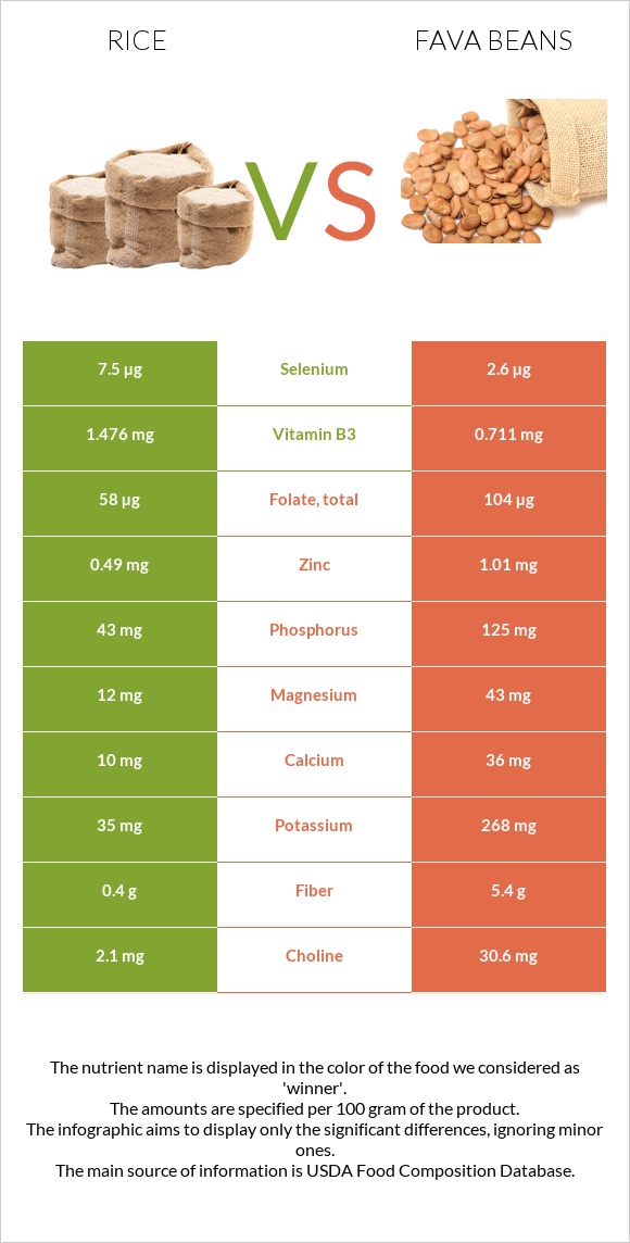 Rice vs Fava beans infographic