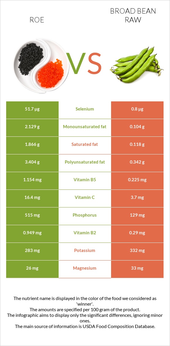 Roe vs Broad bean raw infographic