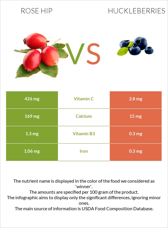 Rose hip vs Huckleberries infographic
