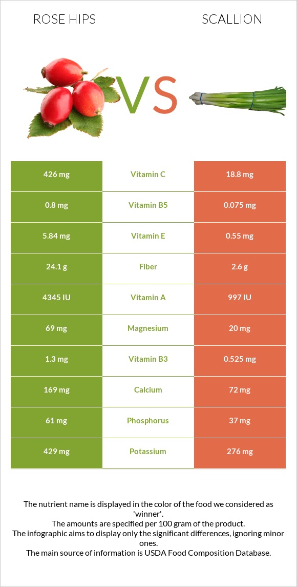 Rose hips vs Scallion infographic