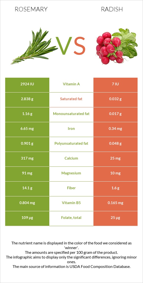 Rosemary vs Radish infographic