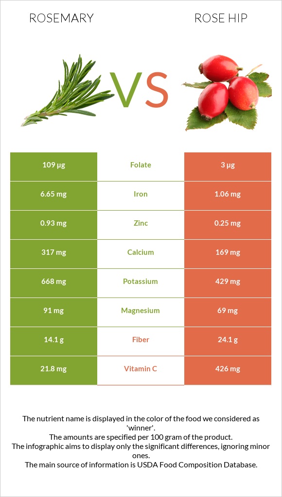 Rosemary vs Rose hip infographic