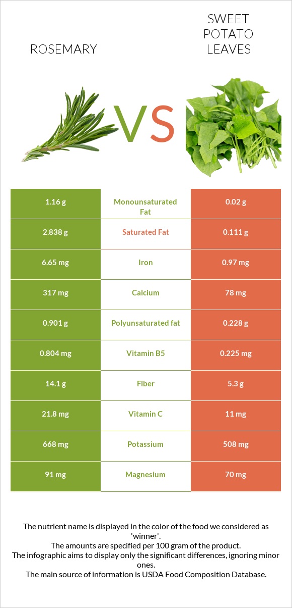 Rosemary vs Sweet potato leaves infographic