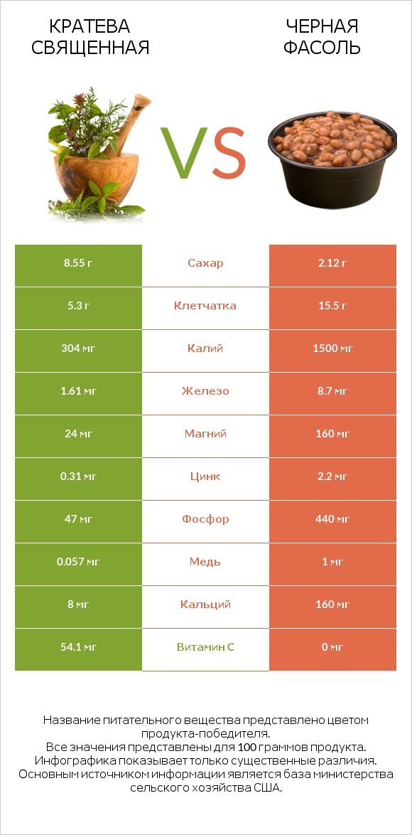 Кратева священная vs Черная фасоль infographic