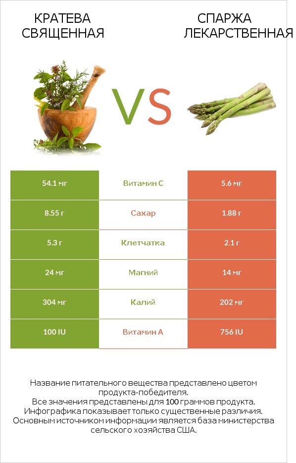 Кратева священная vs Спаржа лекарственная infographic