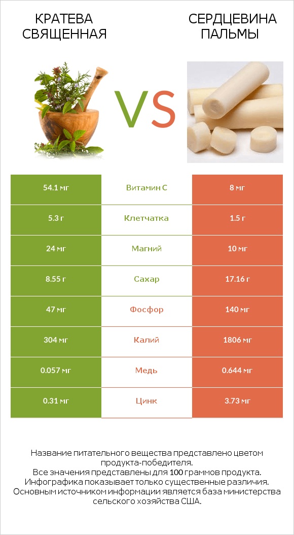 Кратева священная vs Сердцевина пальмы infographic